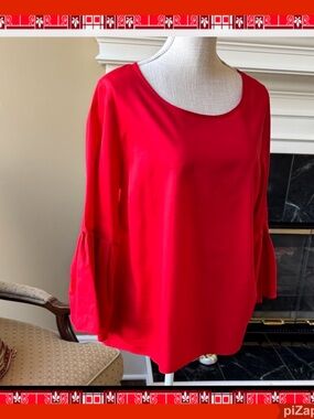 Jane & Delancey Red Women's Top Blouse w/ Flounce 3/4 Sleeves